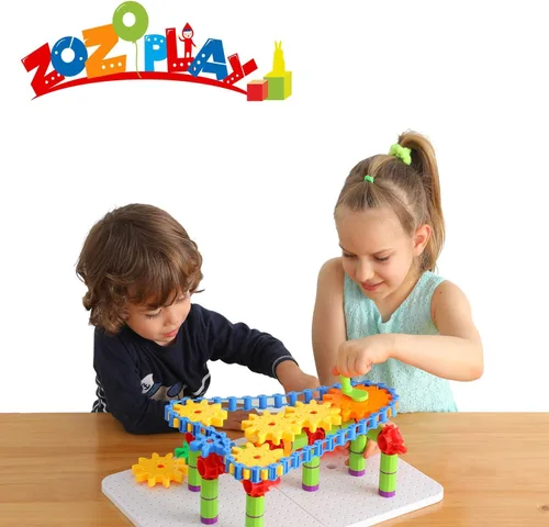 Vista 3 de ZOZOPLAY Juguete de aprendizaje STEM – 170 piezas de engranajes de ingeniería creativa y bloques de construcción de construcción, juguetes