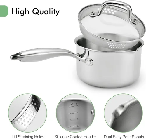 Vista 6 de Cacerola antiadherente de 2 cuartos con tapa, cacerola de cerámica pequeña para cocinar, no tóxica, libre de PTFE y PFOA - apta para horno