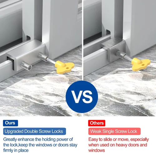 Vista 5 de RELIANCER 8 juegos de cerraduras de ventana deslizantes, topes de ventana de puerta de seguridad de aluminio, cerradura de seguridad ajustable