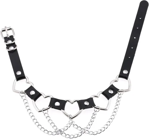 Vista 5 de eYLun Gargantilla gótica para mujer, collar de cadena de cuero con corazón punk