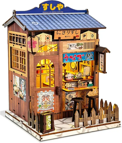 Vista 20 de Kit de rincón de libros, casa en miniatura con luces LED, rompecabezas de madera 3D para adultos, kit de construcción de mini casa de muñecas