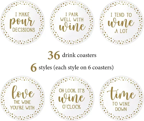 Vista 3 de Lillian Rose Juego de 36 posavasos para vino blanco y dorado