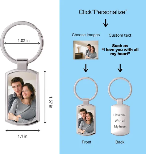 Vista 5 de Llavero personalizado con foto, llavero personalizable con texto personalizable, llavero colgante de aleación, llavero personalizado con imagen