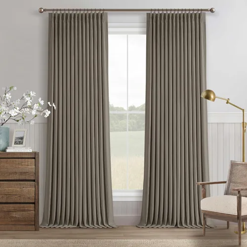 Vista 177 de Juego de 2 paneles de cortinas plisadas negras de 80 pulgadas para sala de estar, cortinas plisadas de lino con forro de 80 pulgadas de largo, 100%