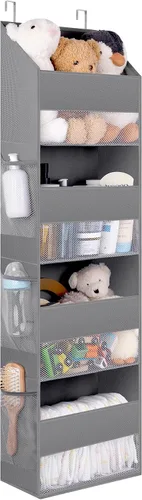Vista 8 de GRANNY SAYS Organizador para colgar sobre la puerta, almacenamiento detrás de la puerta con 4 estantes y 6 bolsillos y ventana transparente