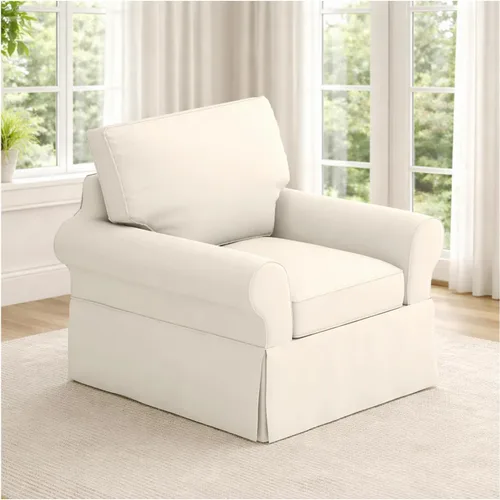 Vista 8 de Funda de sofá de algodón compatible con silla básica Pottery Barn PB, ancho: 39.5 pulgadas Color blanco básico resistente de la funda del sillón