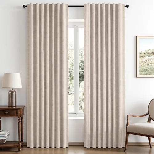 Vista 28 de MIULEE Cortinas de lino 100% opacas para dormitorio, marfil sólido, decoración de lujo, aislamiento térmico, cortinas oscurecedoras para sala