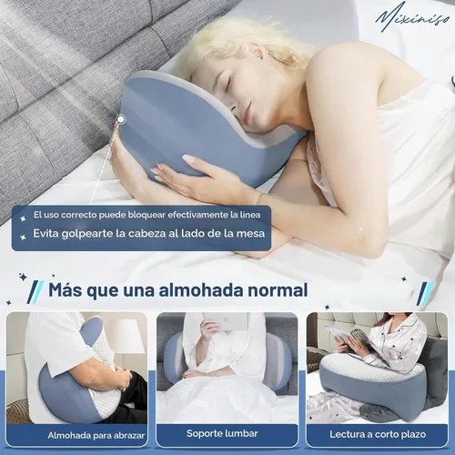 Vista 3 de Almohada cervical ergonómica de espuma viscoelástica para el cuello Gris y blanco