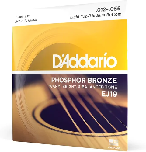 Vista 12 de Cuerdas para guitarra acústica de bronce fosforado D'Addario, blanco negro rojo azul
