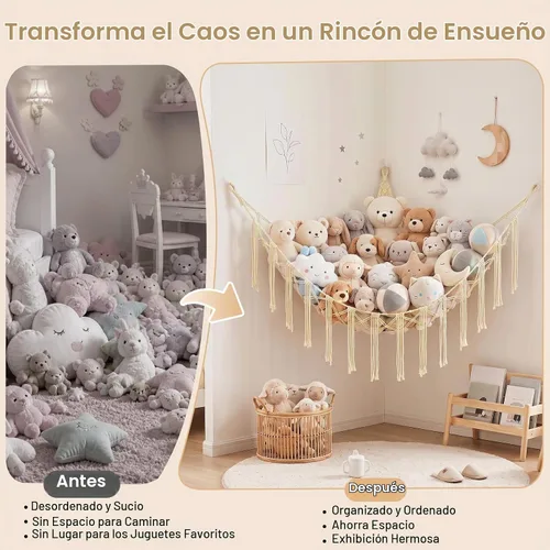 Vista 2 de Basumee Hamaca de animales de peluche con red de esquina de luz LED Crema