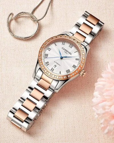 Vista 33 de Reloj mecánico automático para mujer Carnival con banda de acero inoxidable