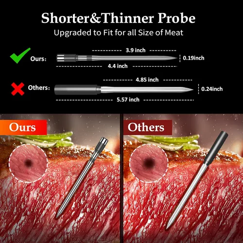 Vista 4 de Termómetro inalámbrico inteligente para carne de 800FT con sonda digital para carne, termómetro para carne Bluetooth con control de host