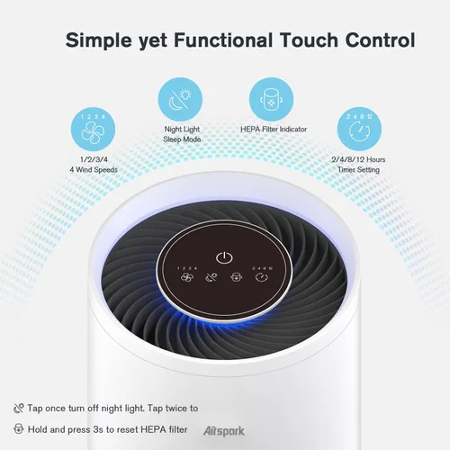 Vista 9 de Purificadores de aire para el hogar, habitación grande, dormitorio de hasta 2400 pies² con HEPA verdadero de 4 etapas. El filtro de aire Airspark