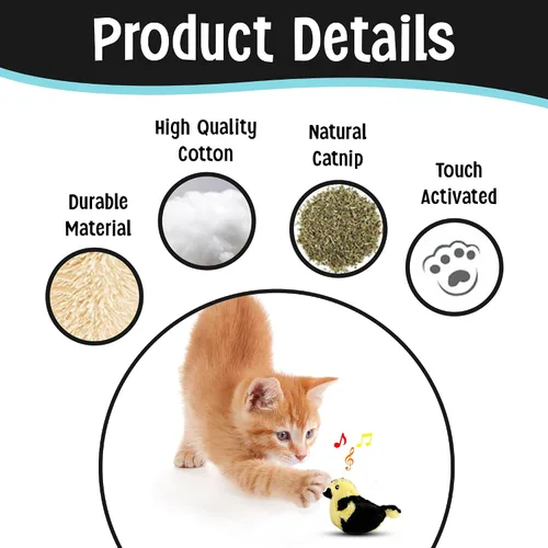 Vista 7 de SPOT Song Birds - Juguete para gatos con hierba gatera activada por el tacto, imita canciones reales de pájaros, juguete que funciona