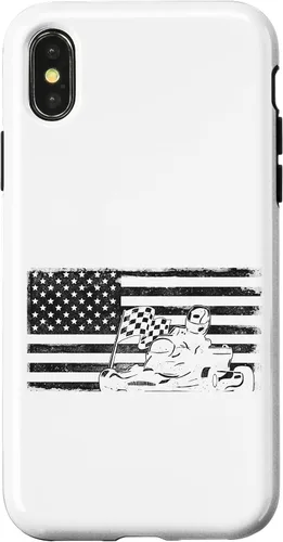 Vista 5 de iPhone 16 Go Kart Racing American Flag Vintage Case