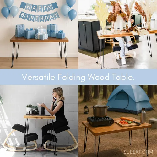 Vista 6 de Sleekform Mesa plegable de madera – Escritorio plegable portátil – Escritorios plegables fáciles de montar para espacios pequeños – Mesas