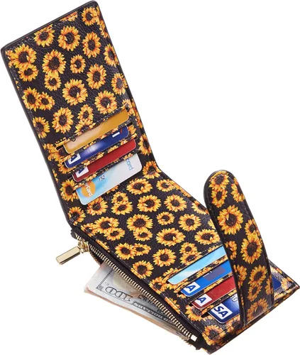 Vista 7 de Chelmon Cartera para mujer delgada con bloqueo RFID, billetera plegable con varios compartimientos para tarjetas con bolsillo con cremallera