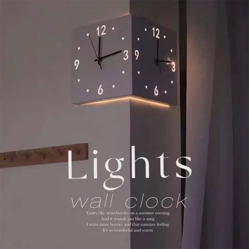 Vista 5 de Reloj de pared Corne de doble cara, reloj de pared de esquina luminoso con sensor con escala numeral, funciona con pilas, silencioso