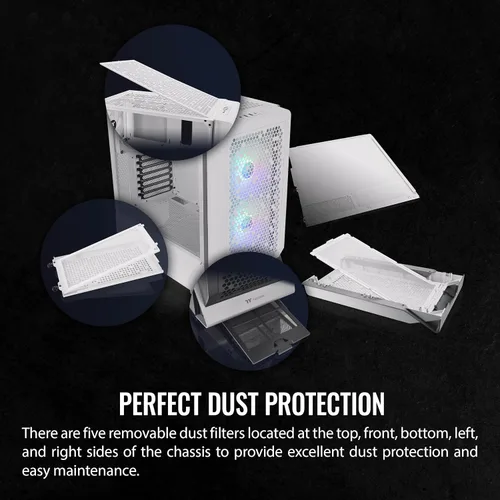 Vista 6 de Thermaltake Ceres 300 Snow Edition - Carcasa para computadora E-ATX de torre media con panel lateral de vidrio templado; 2 ventiladores CT140 ARGB