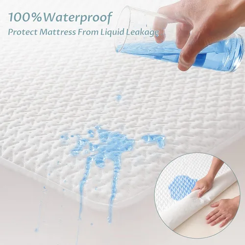 Vista 2 de Reaks Protector de colchón ajustable impermeable para cama tamaño individual, funda de colchón refrescante con bolsillo profundo de hasta 15 pulgadas