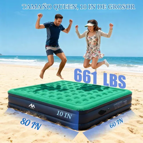 Vista 5 de AYAMAYA Colchón de aire Queen para acampar con bomba recargable y desmontable integrada, cama inflable inflable de 10 pulgadas de altura