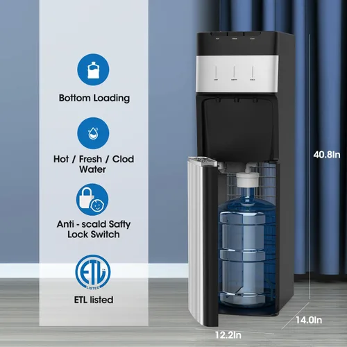 Vista 6 de VECYS Dispensador de agua de carga inferior de 3,5 galones de acero inoxidable, enfriador de agua con temperatura fría, caliente y ambiente