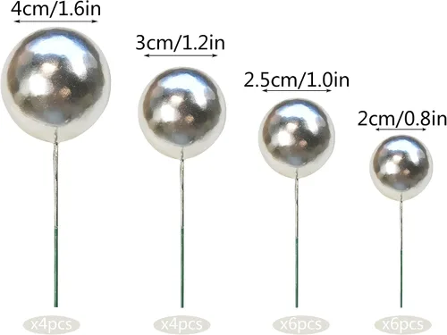 Vista 2 de 20 piezas de mini bolas plateadas para decoración de tartas, bolas de perlas para decoración de bodas, aniversarios, cumpleaños, baby shower