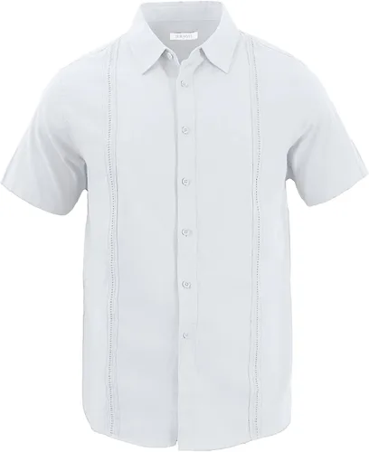 Vista 2 de JEKAOYI Mens Casual Linen Cotton Button Down Short Sleeve Shirts Cuban Camp Guayabera Beach Tops