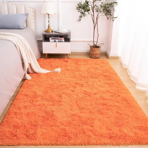 Vista 83 de Softlife Alfombra naranja para dormitorio, alfombra de felpa esponjosa para sala de estar para niñas, alfombra lanuda para niños, alfombra suave