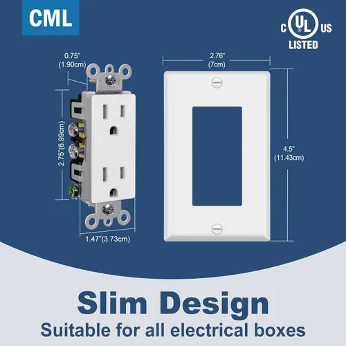 Vista 6 de CML - Paquete de 50 tomas de corriente de 15 amperios resistentes a manipulaciones, certificación UL Decorator Electrical Outlets, 15A/125V, NEMA