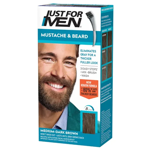 Vista 7 de Just For Men - Tinte para bigote y barba, coloración de barba para cabello gris con cepillo, con queratina, biotina, aloe vera y aceite de coco