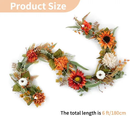 Vista 10 de NUPTIO Guirnalda de otoño con calabaza de girasol: decoración de otoño de 6