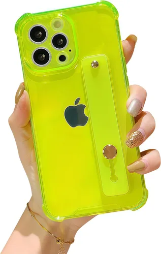 Vista 15 de Funda con correa para iPhone 15 de 6.1 pulgadas con soporte de pulsera, TPU suave y transparente protector a prueba de golpes, resistente, lazo