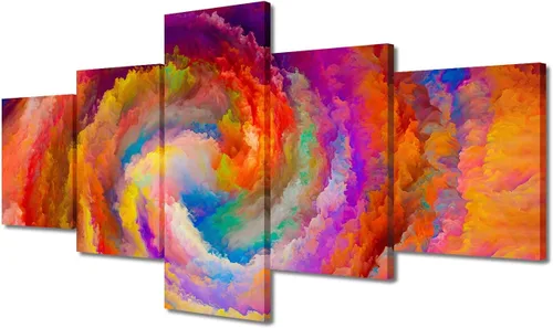Vista 45 de Pintura en lienzo colorida para sala de estar, 5 paneles, impresiones abstractas sobre lienzo, arte de pared para sala de estar, dormitorio