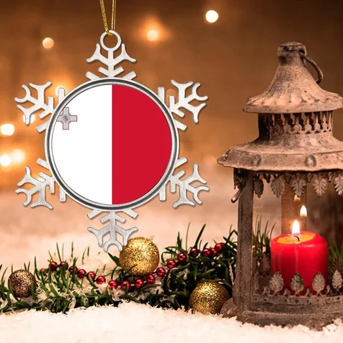 Vista 3 de Adornos de Navidad de metal con copo de nieve de Malta, recuerdo patriótico, regalo de recuerdo de país, adornos para árbol de Navidad, bandera