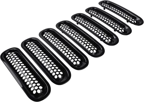 Vista 9 de 7 piezas de insertos de malla para parrilla frontal para Jeep Wrangler JK JKU Unlimited 2007 2008 2009 2010 2011 2012 2013 2014 2015 2016 2017 2018