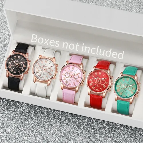 Vista 4 de CdyBox Mujeres Hombres Señora Adolescente Chica PU Cuero Banda Relojes Dial Analógico Cuarzo Relojes