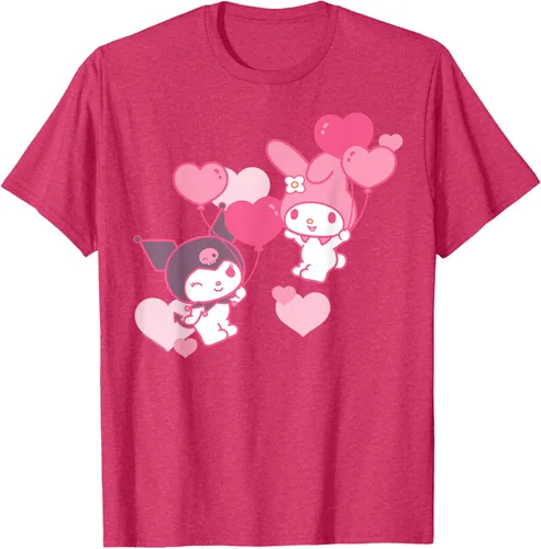 Vista 34 de Camiseta de My Melody y Kuromi con corazones del Día de San Valentín Negro