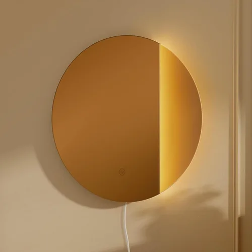 Vista 9 de ONEWISH Aplique de pared LED, lámpara de pared con espejo regulable, luces de pared redondas de 16.93 pulgadas para dormitorio con función