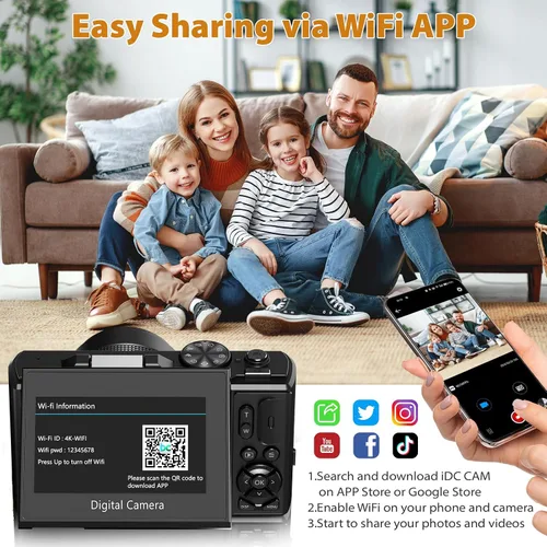 Vista 7 de Cámaras 4K para fotografía, cámara de vlogging digital de 64MP para YouTube Negro-W08