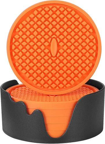 Vista 17 de ME.FAN Posavasos de silicona [paquete de 6] posavasos gruesos con soporte, tapete para tazas, antideslizante, antiadherente, se mantiene en su