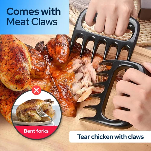Vista 6 de Trituradora de pollo profesional de 3 capas con bandeja extraíble, garras de carne, cepillo, herramienta trituradora de pechuga de pollo de 10