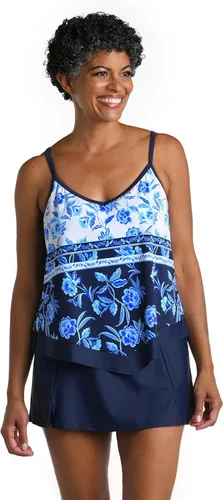 Vista 28 de Maxine of Hollywood Traje de baño tankini con cuello en V para mujer Negro/ Isla Verde