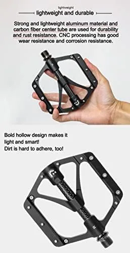 Vista 5 de GORIX Pedales planos de bicicleta CNC ancho 3 cojinetes tubo central de fibra de carbono ligero con pin antideslizante Spike Road Mountain MTB