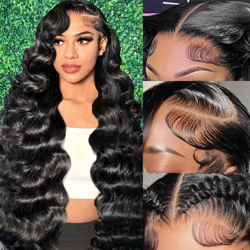 Vista 7 de Smabuity 99J Pelucas de encaje frontal burdeo de pelo humano, peluca burdeo roja de pelo humano, 13x6, peluca de encaje frontal HD de onda corporal