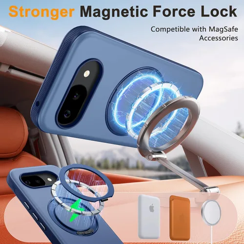 Vista 3 de Oterkin Funda para Google Pixel 10a con soporte magnético de giro de 360° [compatible con MagSafe] [antideslizante] [15 pies] a prueba de golpes