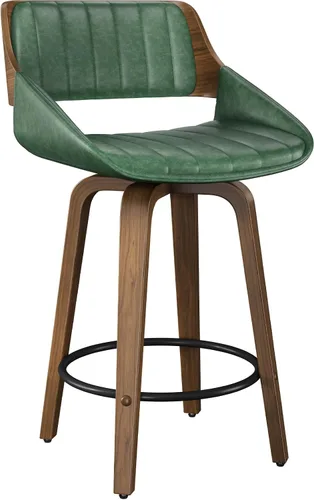 Vista 38 de Juego de taburetes de bar de 1, taburetes de bar giratorios de 26" de altura de mostrador con respaldo y patas de madera curvada de nogal, sillas