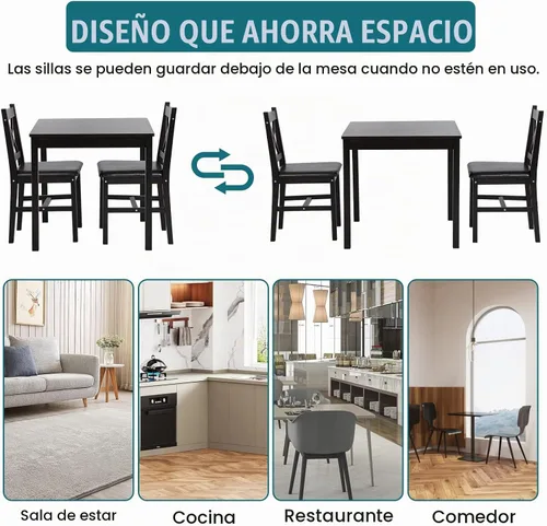 Vista 6 de Dkelincs Juego de mesa de comedor para espacios pequeños, mesa de comedor de cocina de madera de 3 piezas con 2 sillas, mesa de comedor moderna