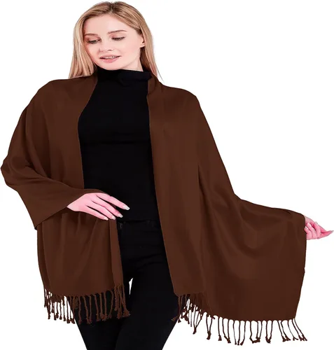 Vista 33 de CJ Apparel Solid Color Tassels Design Nepalese Shawl Seconds Scarf Wrap Stole Throw Head Wrap Pashmina Hand Made in Nepal Amarillo ámbar
