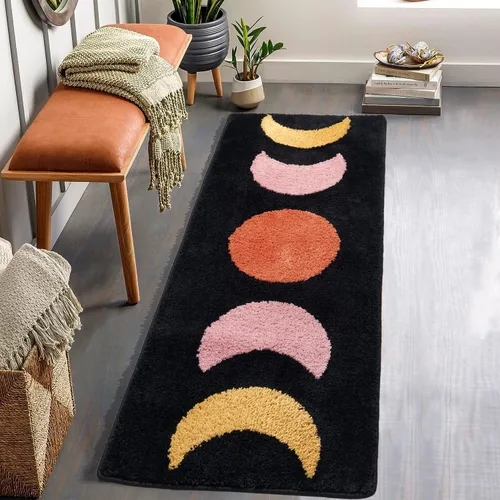 Vista 7 de Alfombras Corredoras de Baño Bohemias - Alfombra de Baño con Fases Lunares Degradadas, Alfombras de Media Luna Brujas Antideslizantes, Decoración
